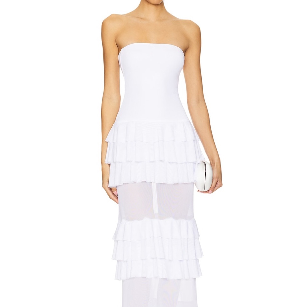 Superdown Strapless White Layered Dress